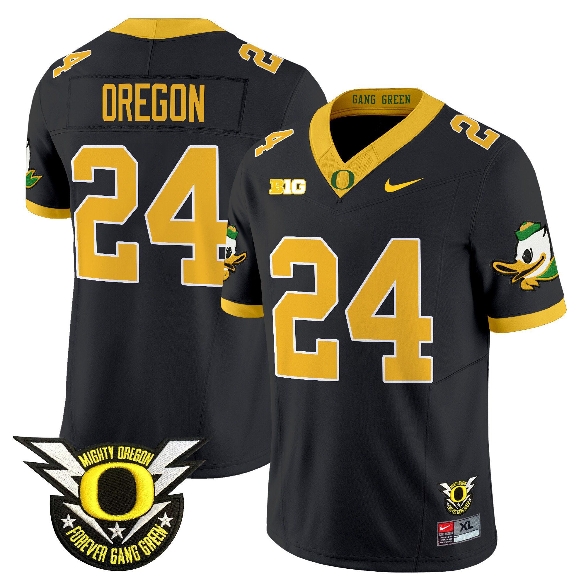 Men Oregon Ducks #24 Oregon Black 2024 Nike Forever Gang Green & BIG Patch Vapor Limited NCAA Jersey->ncaa teams->NCAA Jersey